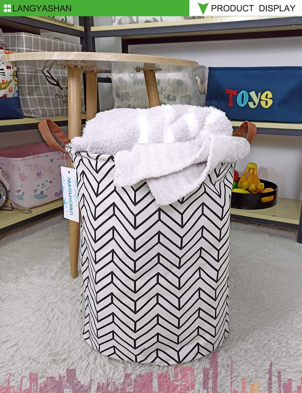 Round Laundry Basket Collapsible Storage Hamper Organizer Geometric Circle