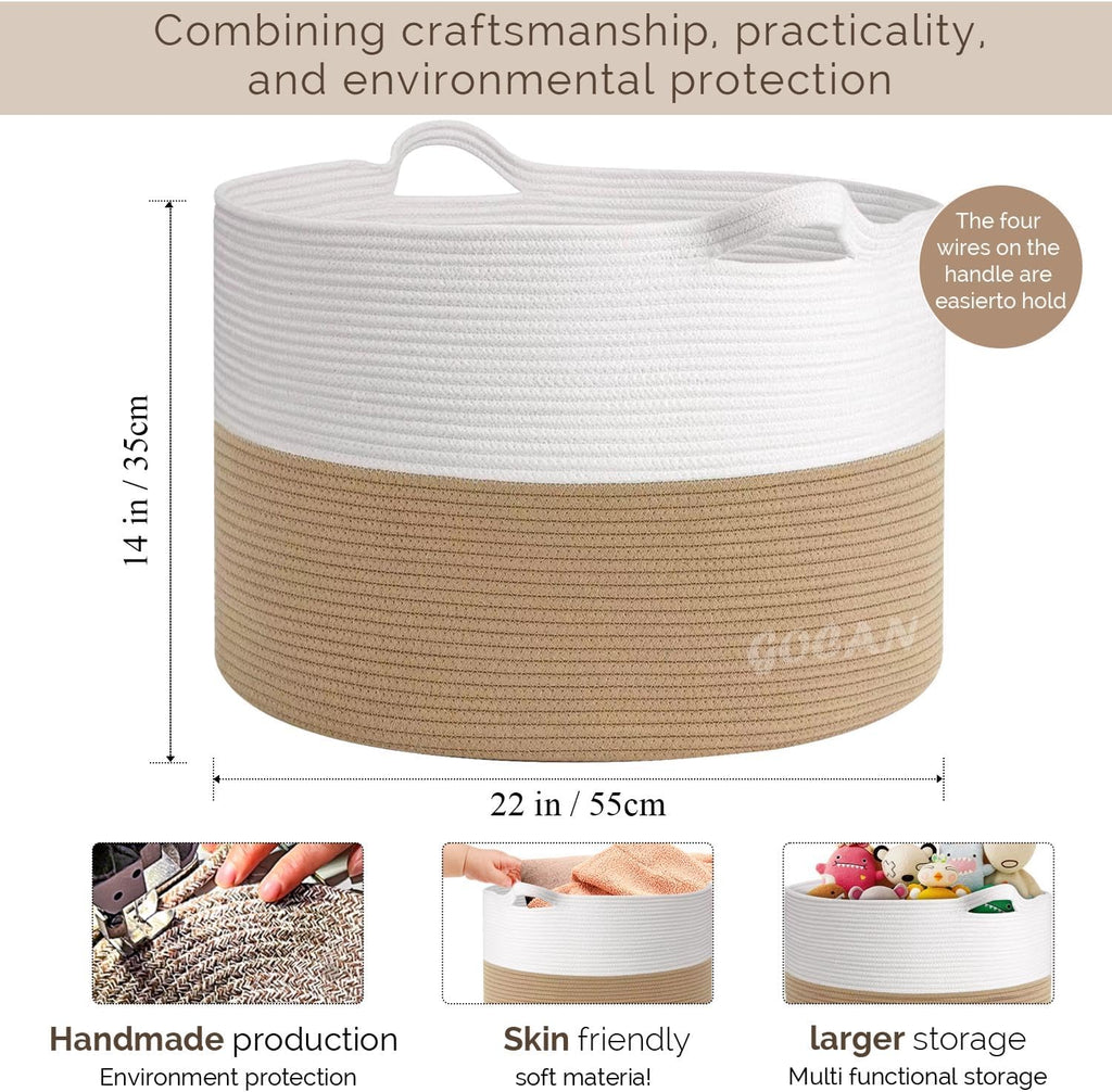 Cotton Rope Woven Laundry Basket 22"X 22"X 14" with handles(Jute/Beige)XXXL
