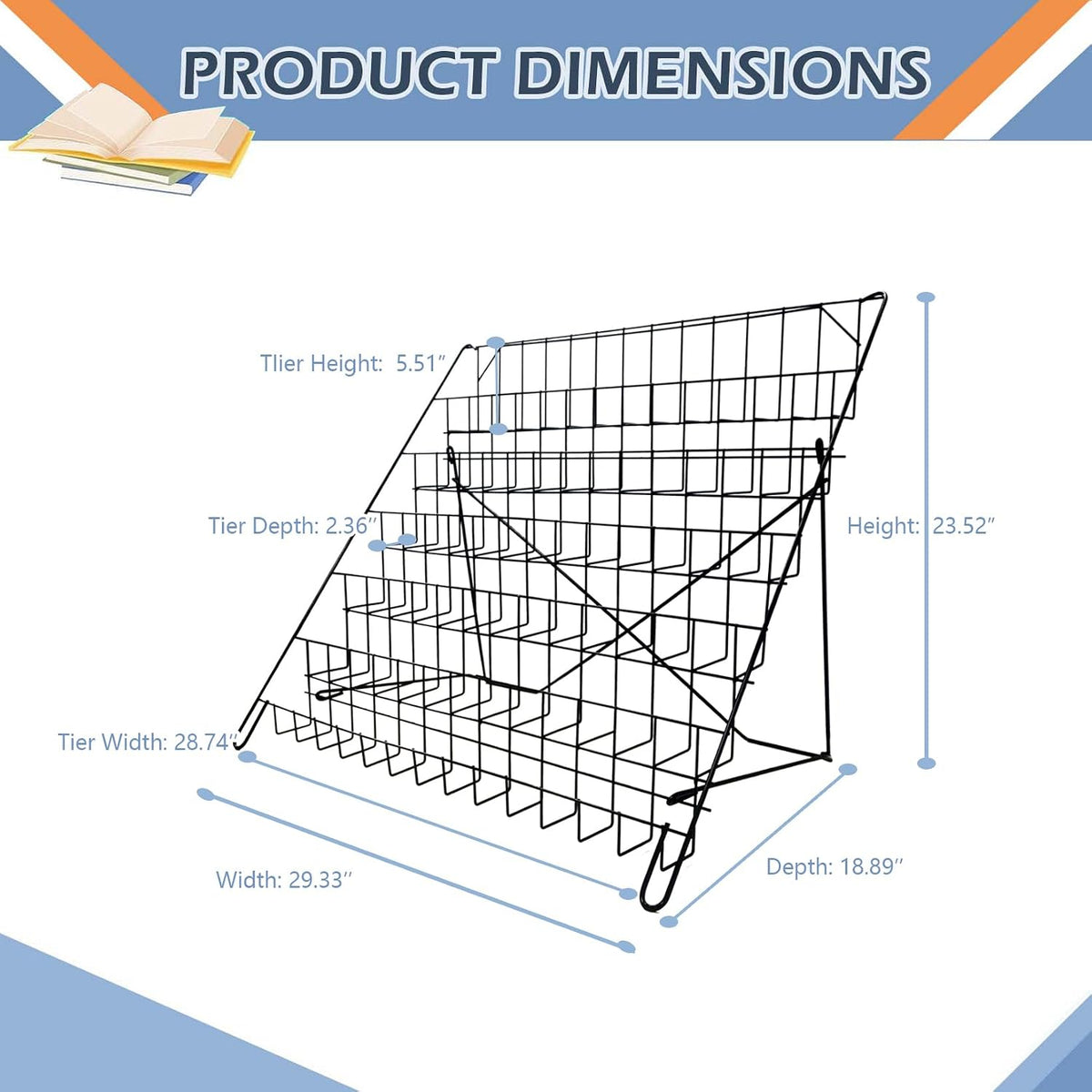 6 Tier Wire Magazine Rack - Comic Book Rack Wide Wire Tabletop Display Rack for Exhibitions Office Table Top Book Brochure Literature Comic Greeting Card Shelf Holder Stand