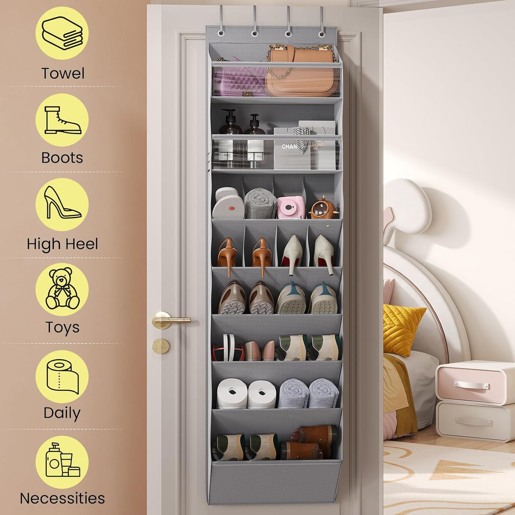 Mefirt XL Clear Over the Door Shoe Organizer for Closet Fit 25 Pairs