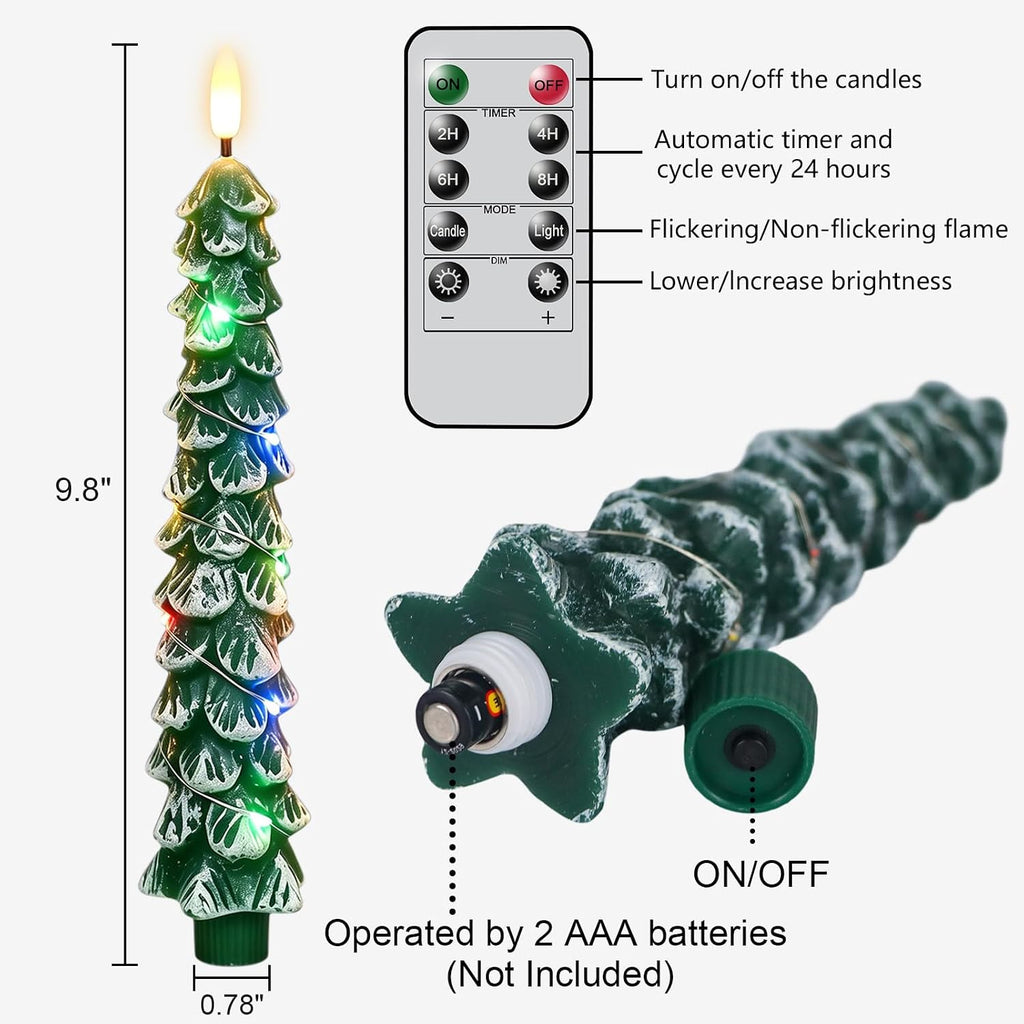Christmas Tree Flameless Taper Candles Remote Colorful String Lights