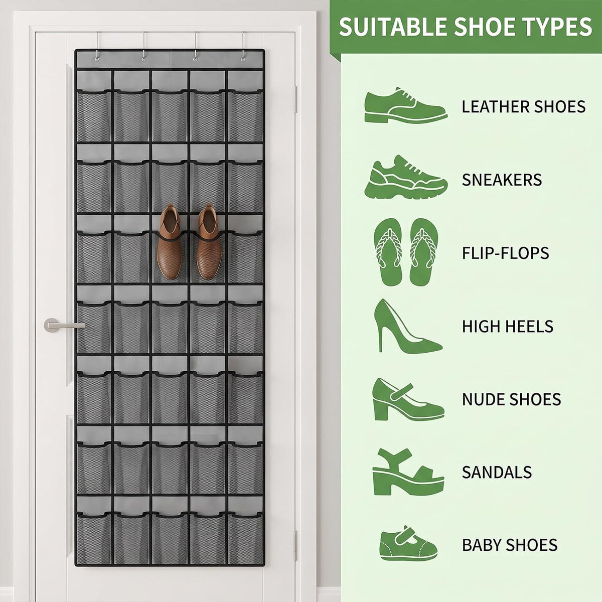 2 Pcs Over The Door Shoe Organizer, 80 Large Mesh Pocket Total