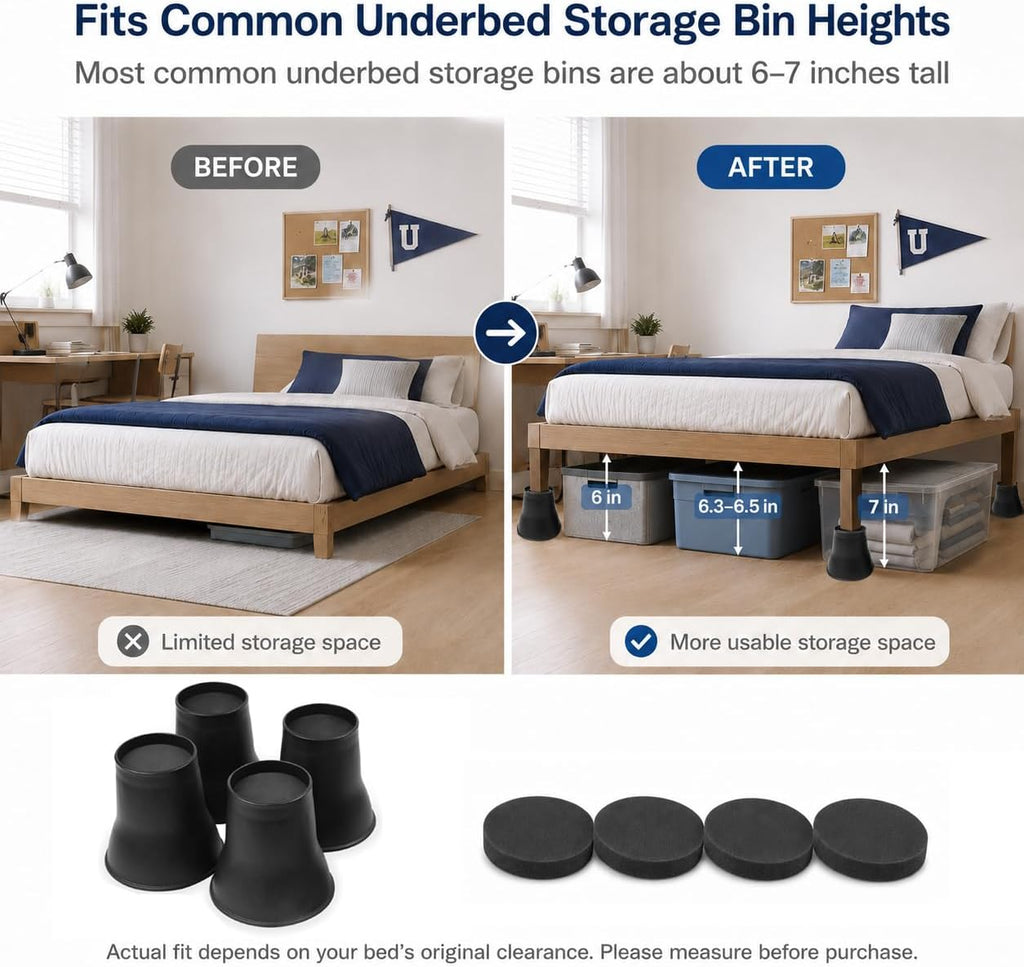 BTSD-home Bed Risers 6 Inch, 4 Pack