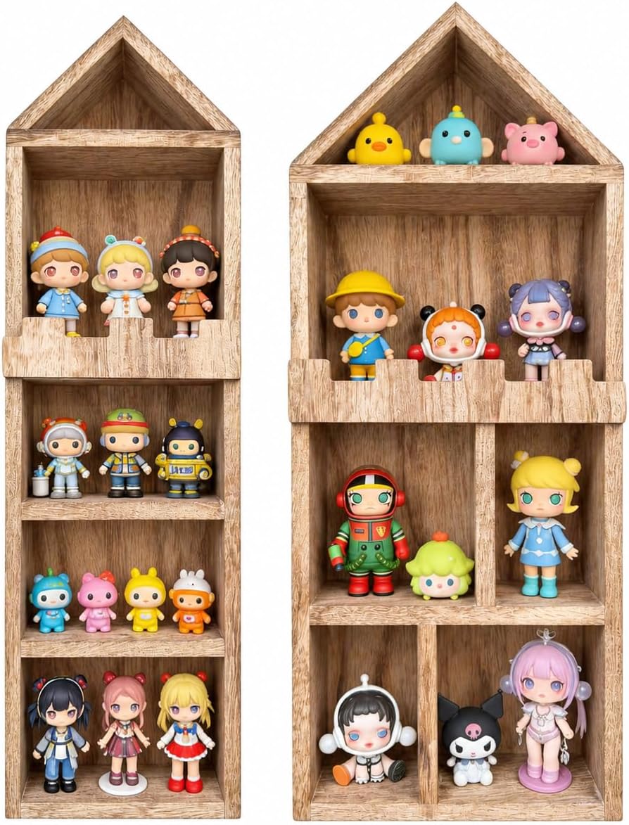 Rustic Wood Trinket Shelf,House and Castle Design Shadow Cubby Box(2 Pack)