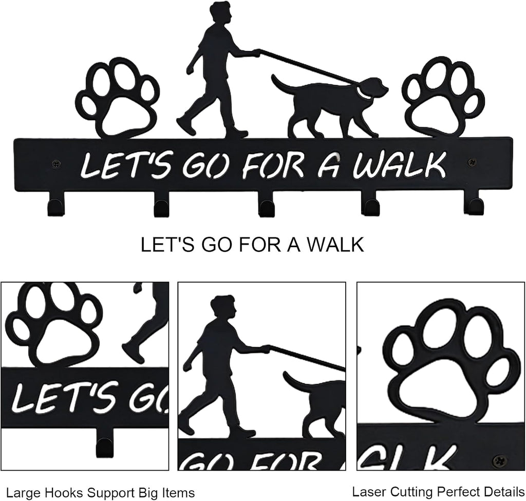 Dog Leash Holder Wall Mount, Dog Supply Organizer with 5 Hooks