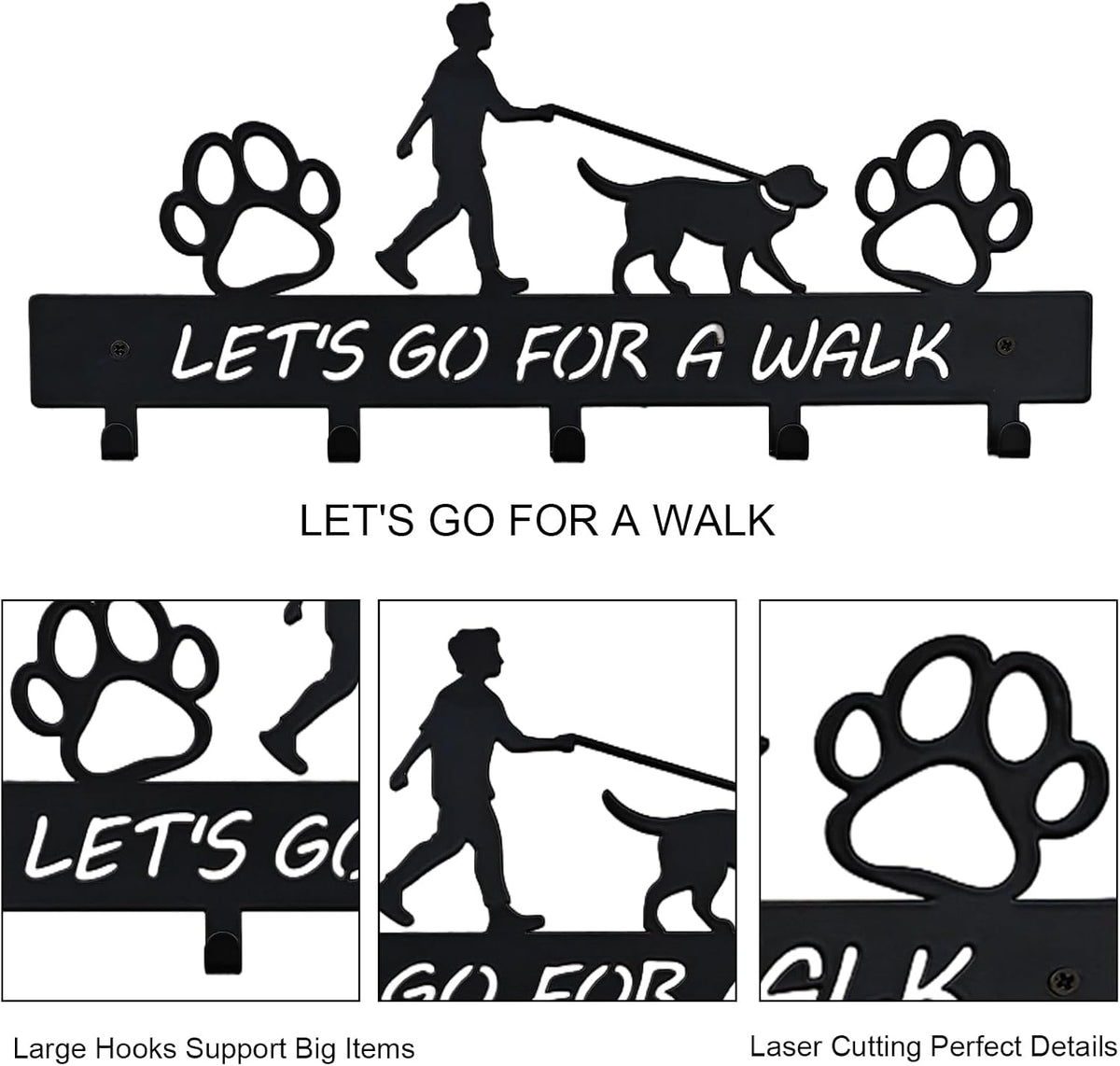 Dog Leash Holder Wall Mount, Dog Supply Organizer with 5 Hooks