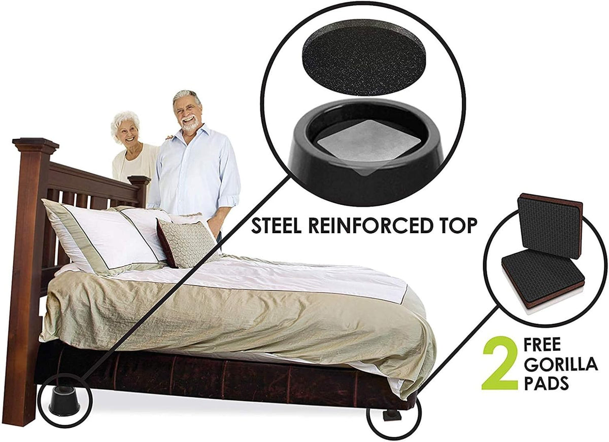 Slipstick CB676 3 Inch Incline Bed Risers for Acid Reflux, Pain, and Breathing Relief (Set of 2 Medical Risers and 2 GorillaPads) Raises/Elevates Head of Bed