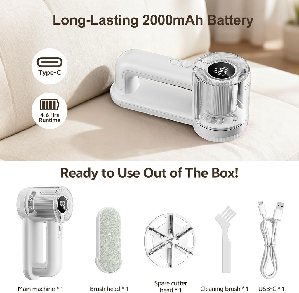 Rechargeable Fabric Shaver, 2-in-1 Lint Remover with 6-Blade