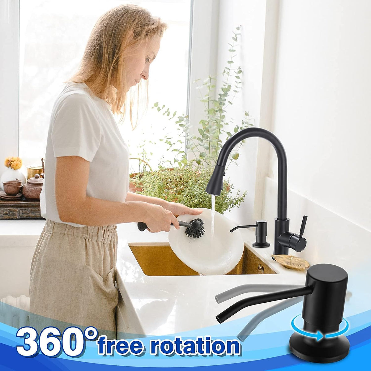 Built in Soap Dispenser for Kitchen Sink WEWE, Matte Black
