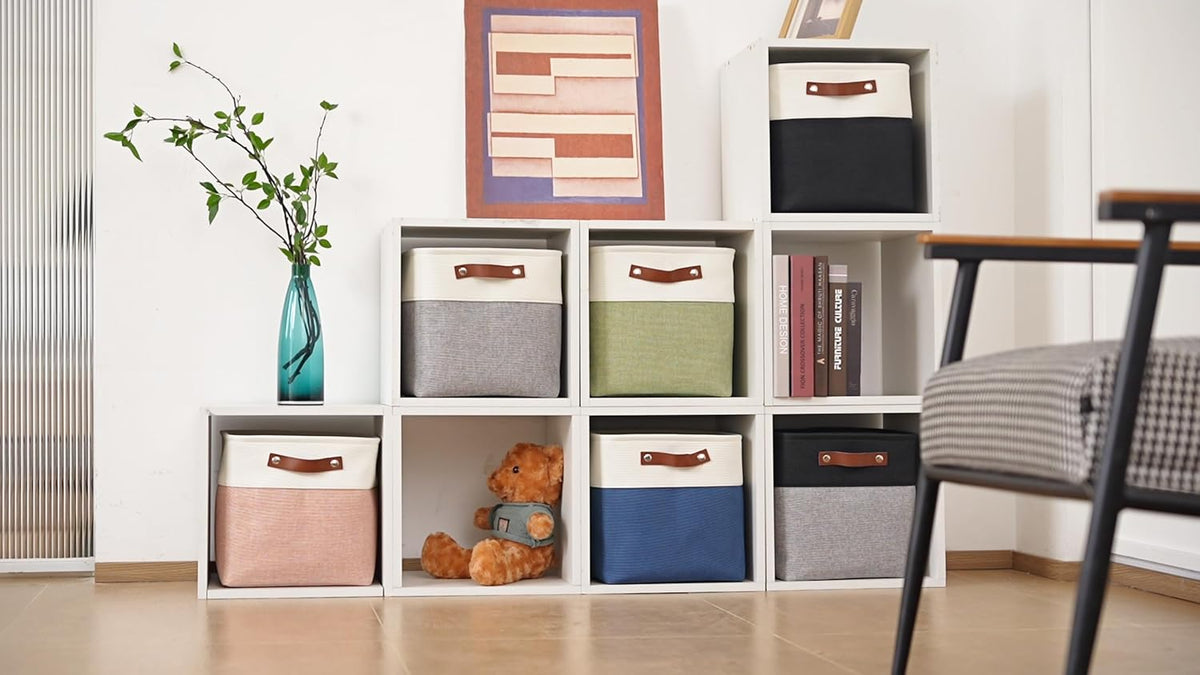 Patvingot Fabric Storage Cubes 13", 4 Pack, with PU Pull Handles,Foldable