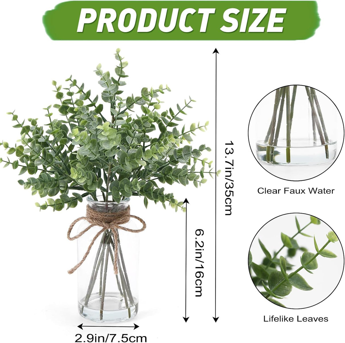 Artificial Greenery Eucalyptus Stem in Vase, Green