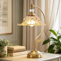 Vintage Floral Table Lamp, Plug in Mid-Century Modern Desk Lamp with Amber Glass Shade, Gold Bedside Table Lamp Dimmable for Bedroom Living Room Home Office, E26 Base, UL Listed