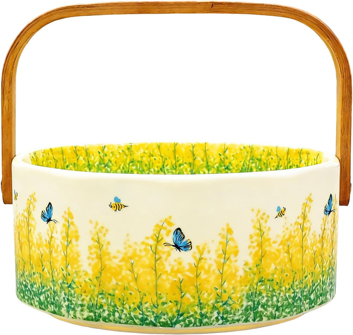 Ceramic Fruit Basket with Wooden Handle