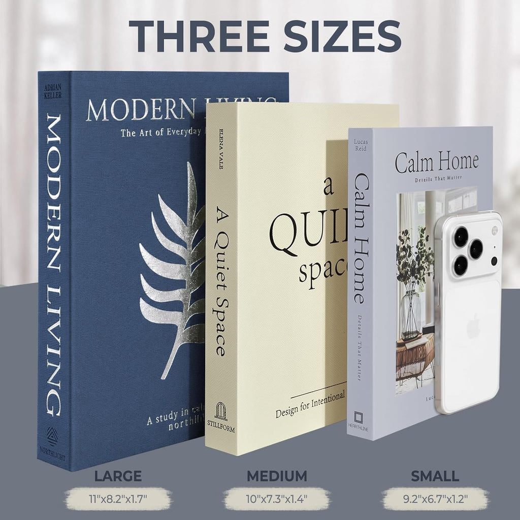 Decorative Books, Faux Book Storage Boxes Set of 3, Coffee Table Home Decor