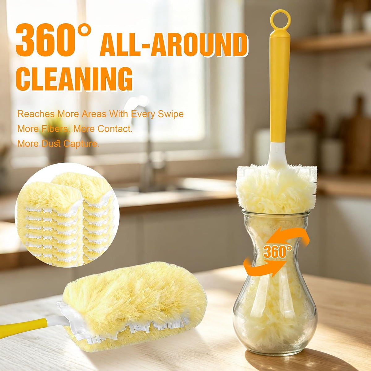 60PCS 360° Heavy Duty Duster Refills Compatible with Swiffer with 1 Handle