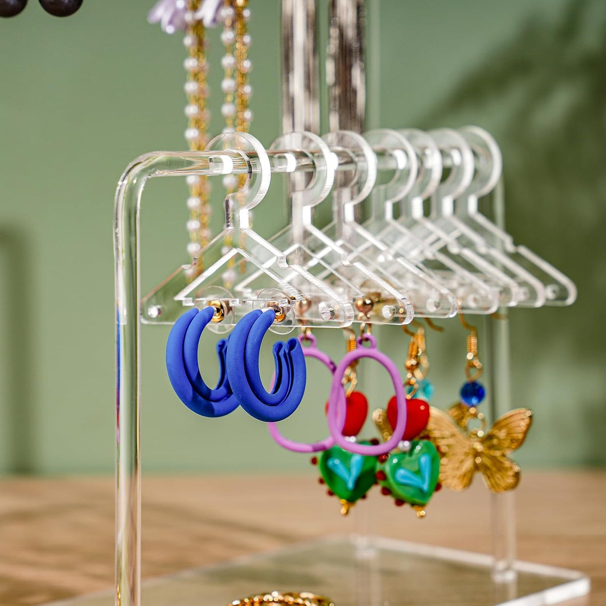 NiHome 2-Tier Earring Holder Organizer, 48 Pairs Acrylic Display, Clear