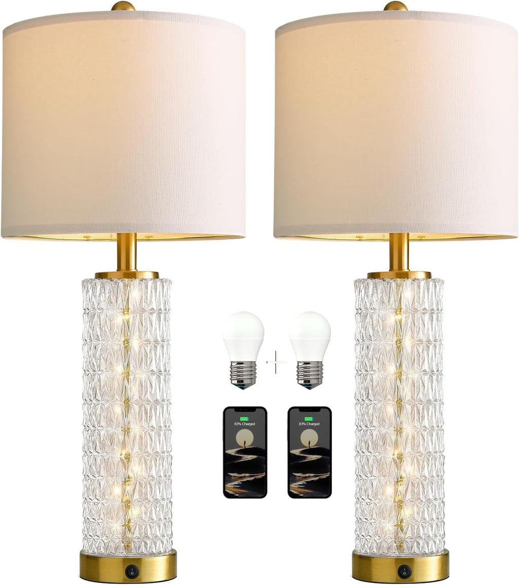 Oneach 27.75" Gold Table Lamps Set of 2 with Crystal Nightlight for Bedside