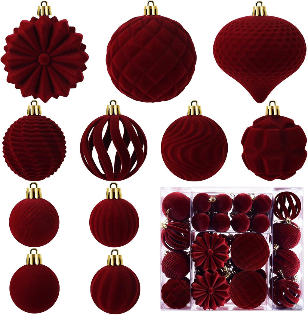 48 Pcs Velvet Christmas Ball Ornaments Set for Xmas Tree Decor(Bourgogne)