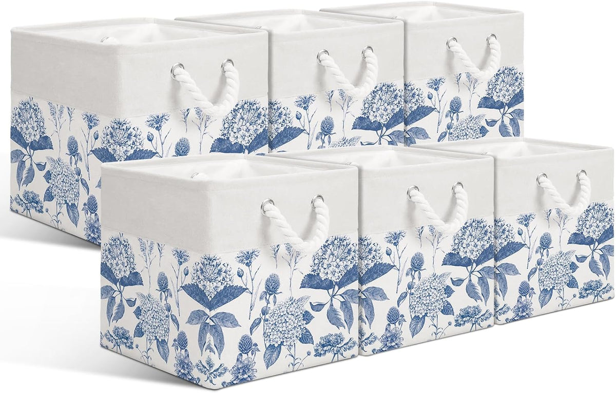 Blue Hydrangea Cube Storage Bin Set of 6 Cube Storage Basket, 11.22 Inch
