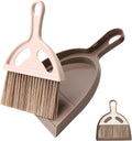 Mini Broom and Dustpan Set, Compact Hand Brush Dust Pan Combo for Desk, Keyboard, Car Interior, Countertop, Cat Litter, Small Space Cleaning, Brown