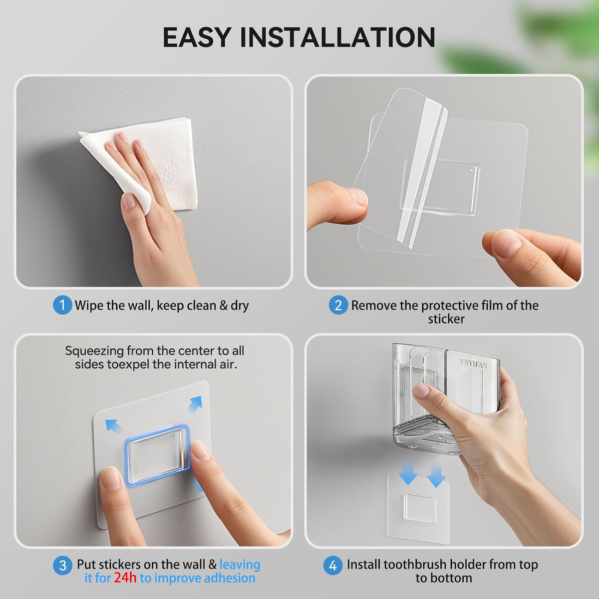 3 Slots Detachable Toothbrush Holders Wall Mounted for Bathrooms