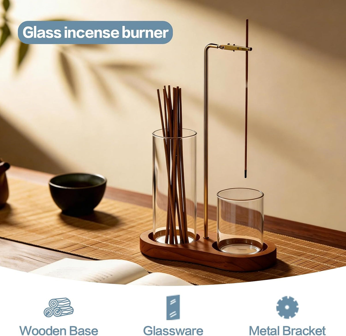All-in-One Clear Incense Burner Holder for Sticks with Ash Catcher,Glass