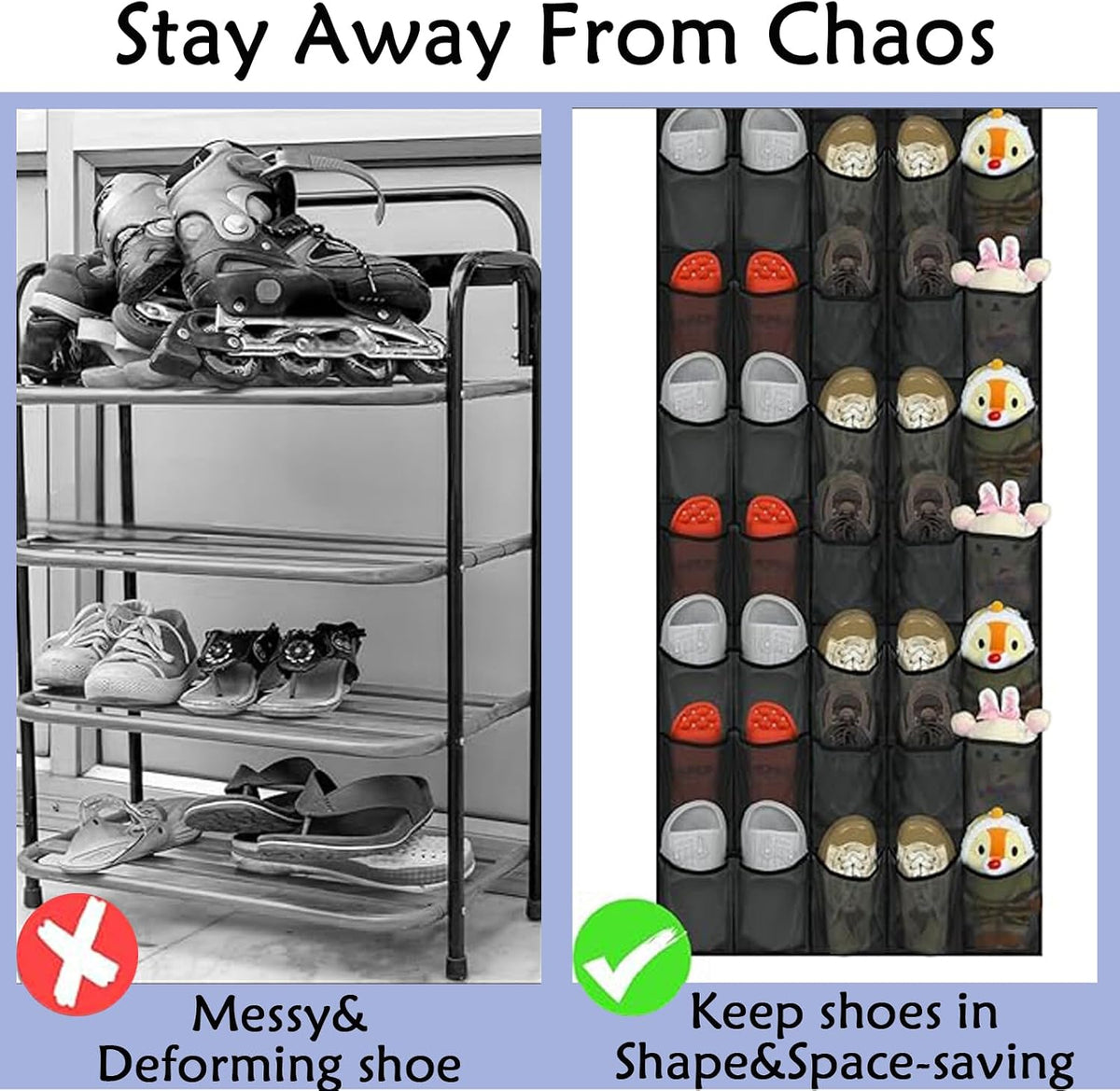 40 Over the Door Shoe Organizer, Hanging Shoe Organizer, for Closet Behind the Door Storage Holder for Entryway Bedroom Dorm, Both men's and women's shoes can be stored (Black)