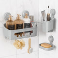 LEVERLOC Shower Caddy Suction Cup Set Shower Organizer & Soap Holder, Grey