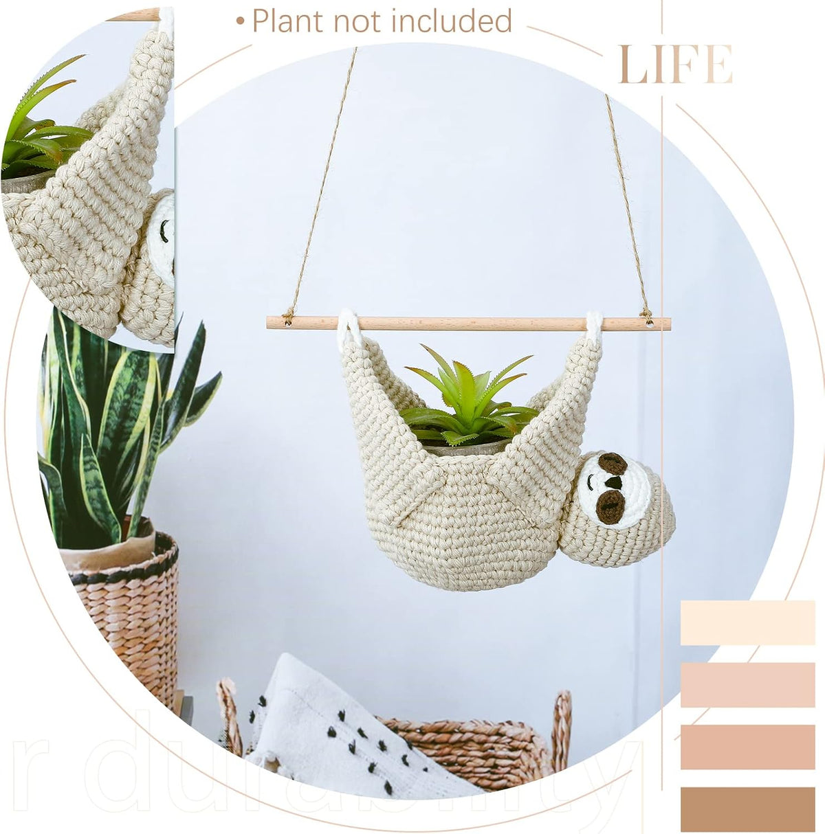 Eaasty Macrame Plant Hanger Crochet 4 Inch Sloth Hanging Planter