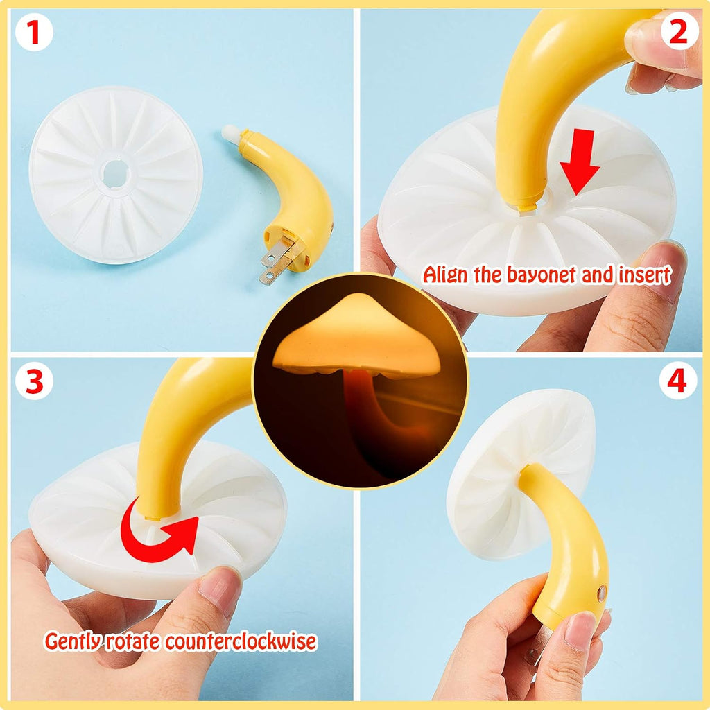 Honoson 4 Pcs Mushroom Night Light Plug in, Yellow Light with White Cover