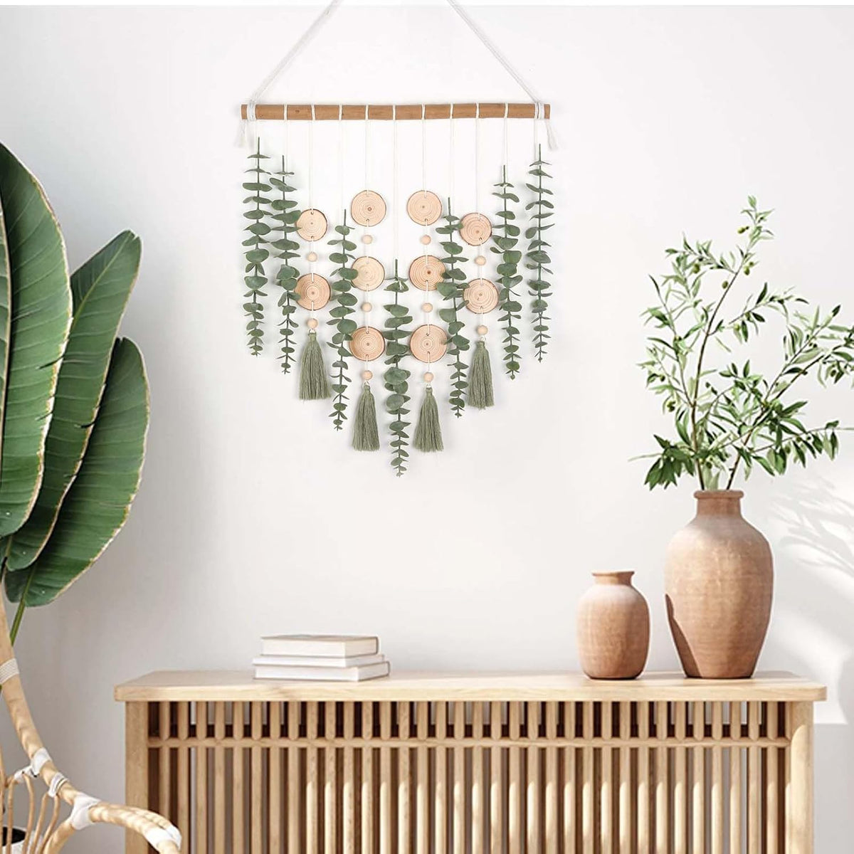 GIAUMA Artificial Eucalyptus Plant Wall Decor Fake Greenery Leaves Stems Wall Hanging Faux Plants on Wood Stick Green Boho Rustic Farmhouse Decor for Bathroom Bedroom Dining Room Indoor Home
