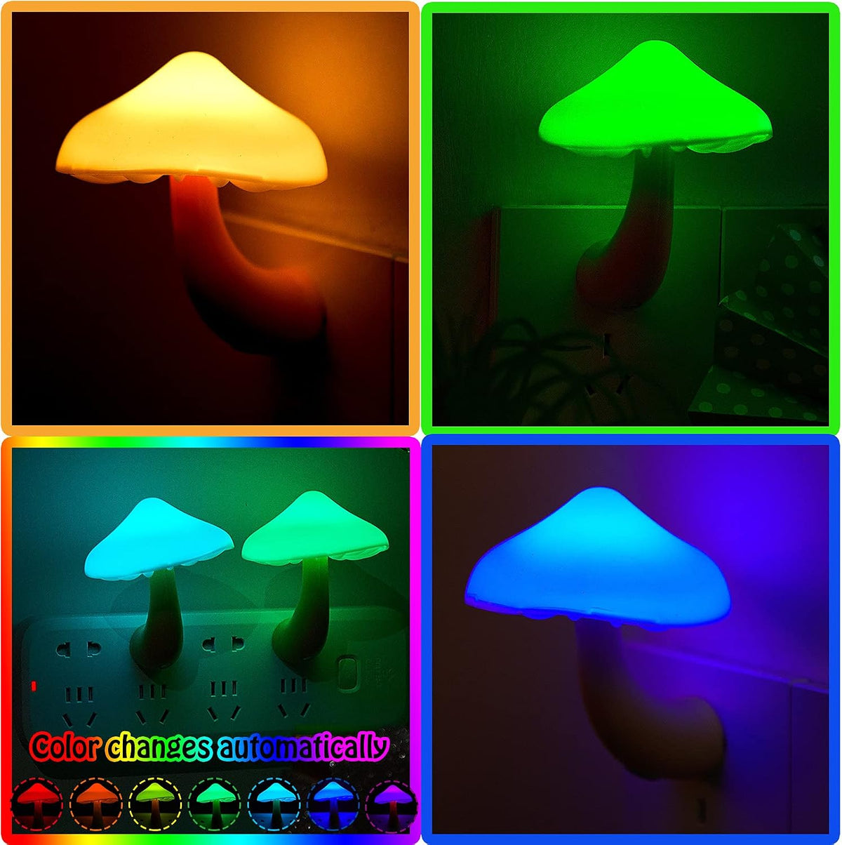 Honoson 4 Pcs Mushroom Night Light Plug in, Colorful Light with White Cover