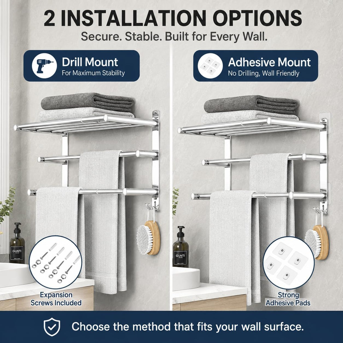 Adjustable Towel Rack for Bathroom Wall Mount 17-30.7inch