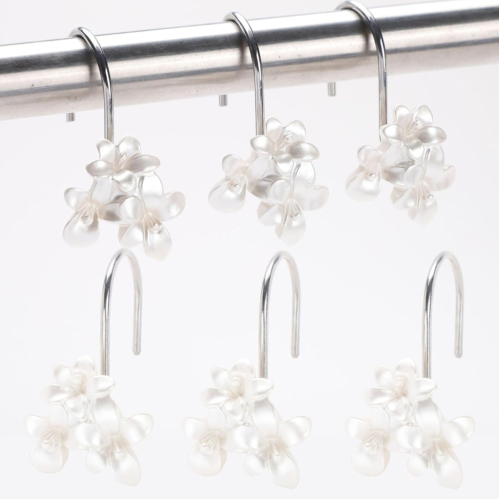 White Flower Shower Curtain Hooks Set of 12 White Decorative Rings