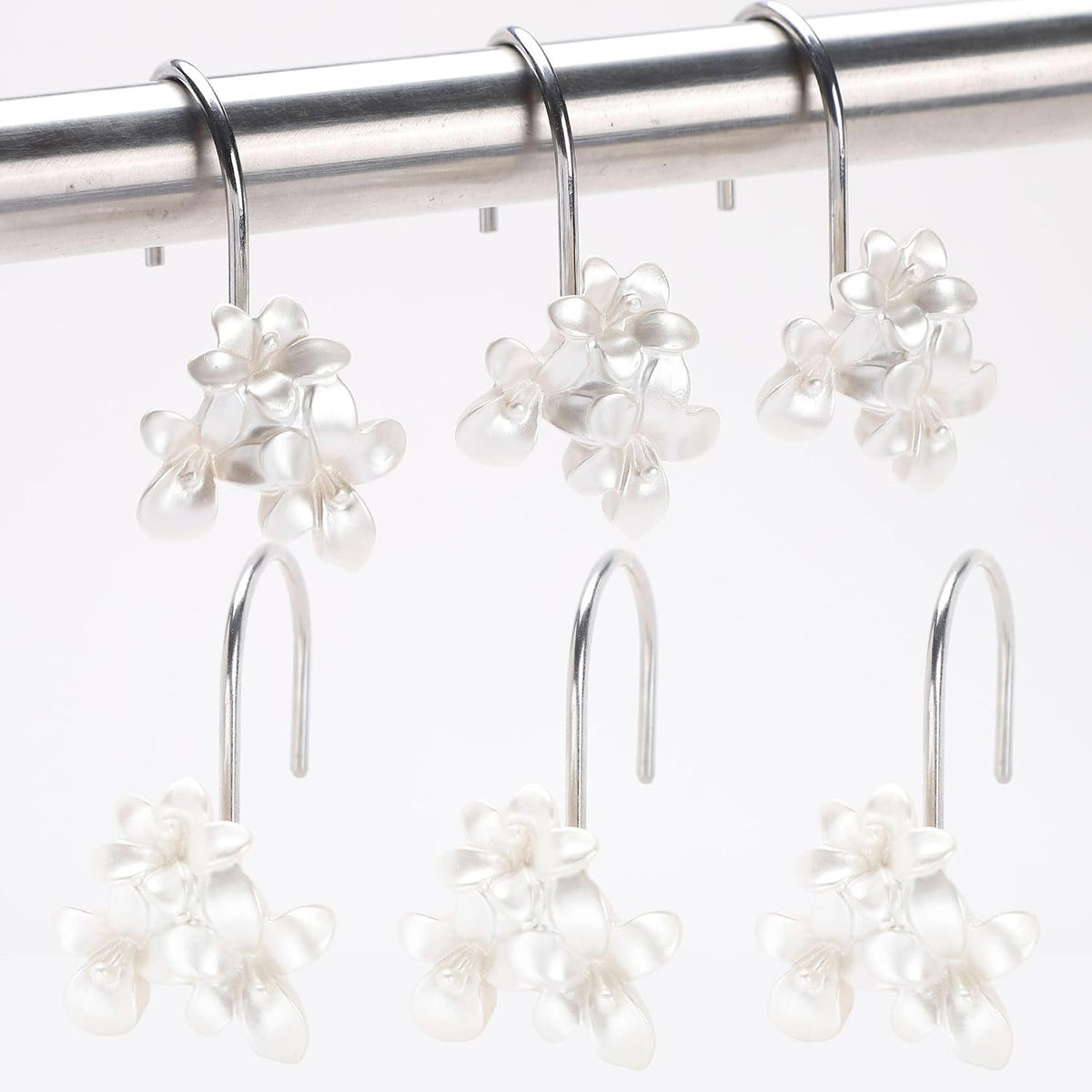 White Flower Shower Curtain Hooks Set of 12 White Decorative Rings