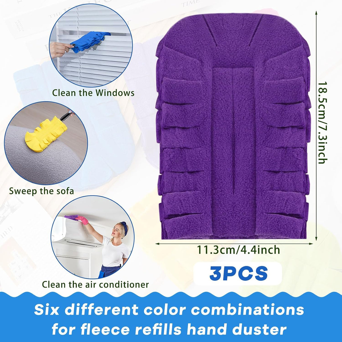 3 Pcs Reusable Duster Refills Washable Pads, Yellow, Blue, Purple