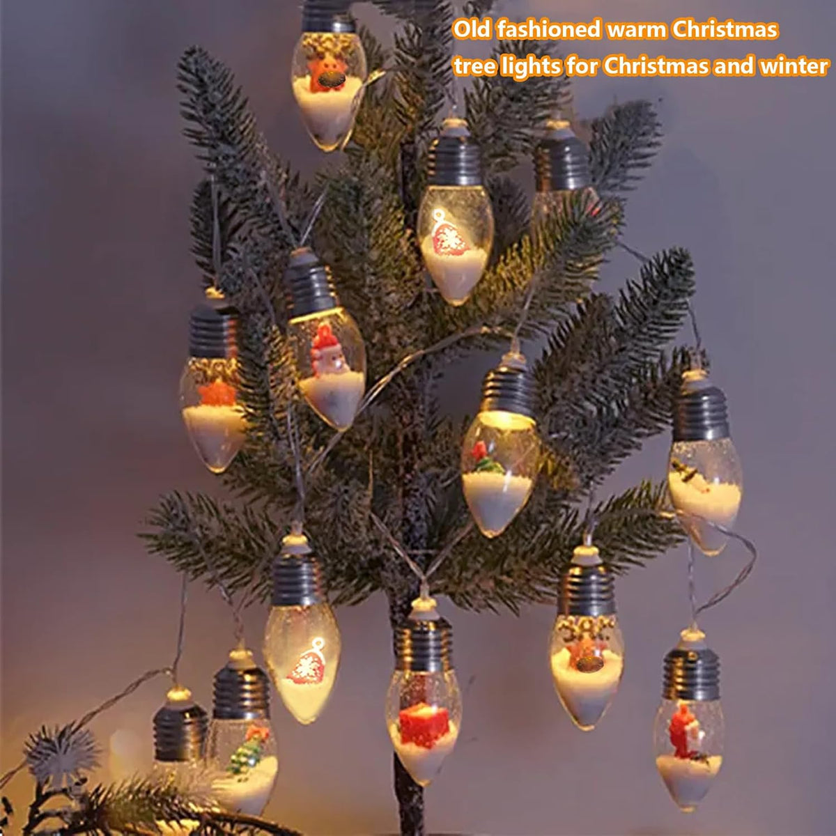 Christmas Lights Indoor Battery Powered 8Ft 12 LED Christmas Snow Globe Lights with Timer, Classic Xmas String Light for Indoor Bedroom Party Vintage Xmas Decor