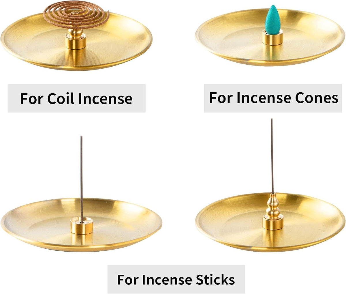 3 in 1 Brass Gourd Incense Burner Sticks Cones Coils Ash Catcher Home Decor