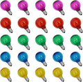 25 Pack G40 LED Multicolor Christmas Replacement Light Bulbs, 1 Watt E12/C7 Candelabra Base Plastic Shatterproof LED Globe Edison Bulbs for Indoor Outdoor Christmas String Lights, Clear Multicolor