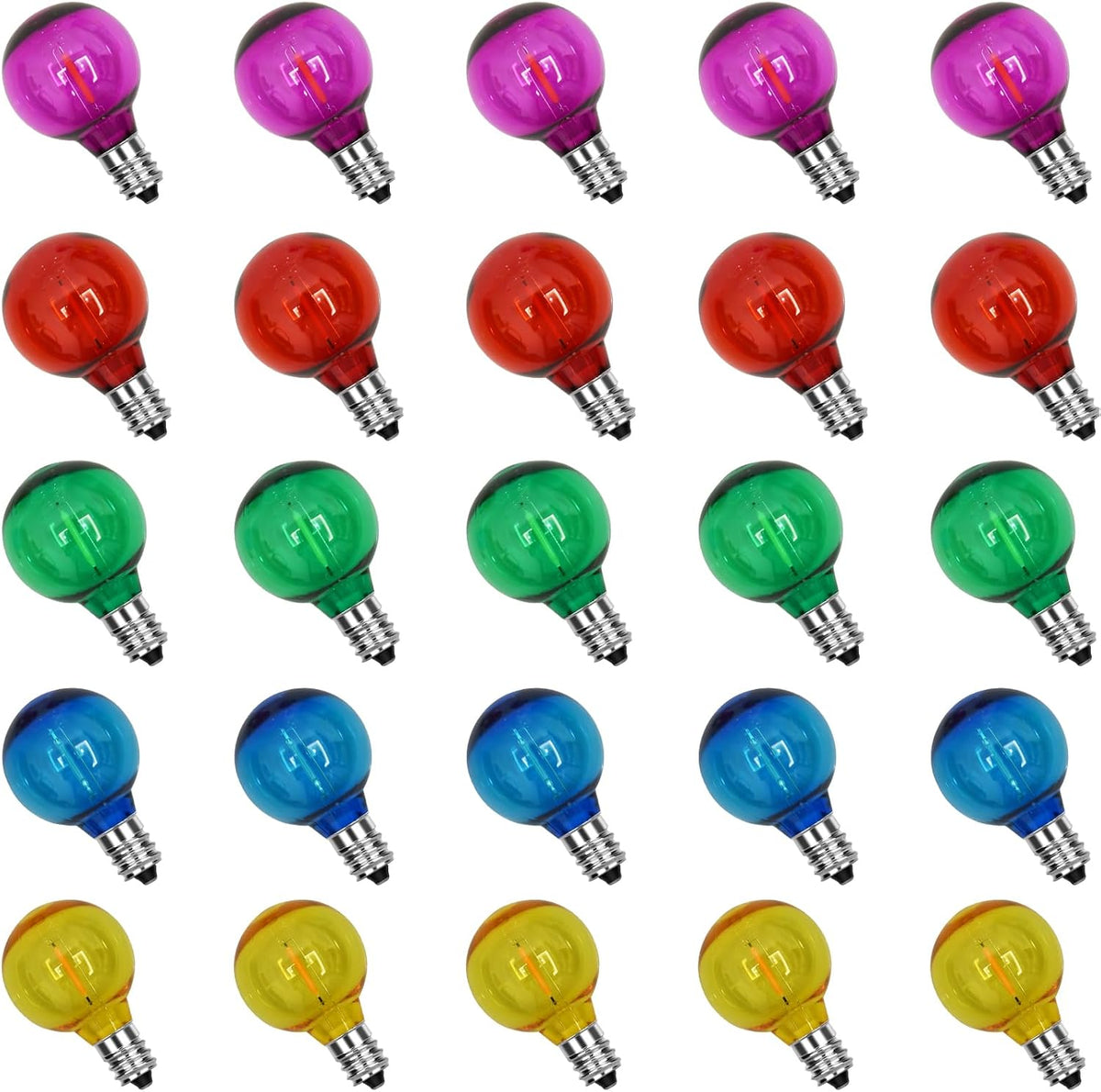 25 Pack G40 LED Multicolor Christmas Replacement Light Bulbs, 1 Watt E12/C7 Candelabra Base Plastic Shatterproof LED Globe Edison Bulbs for Indoor Outdoor Christmas String Lights, Clear Multicolor