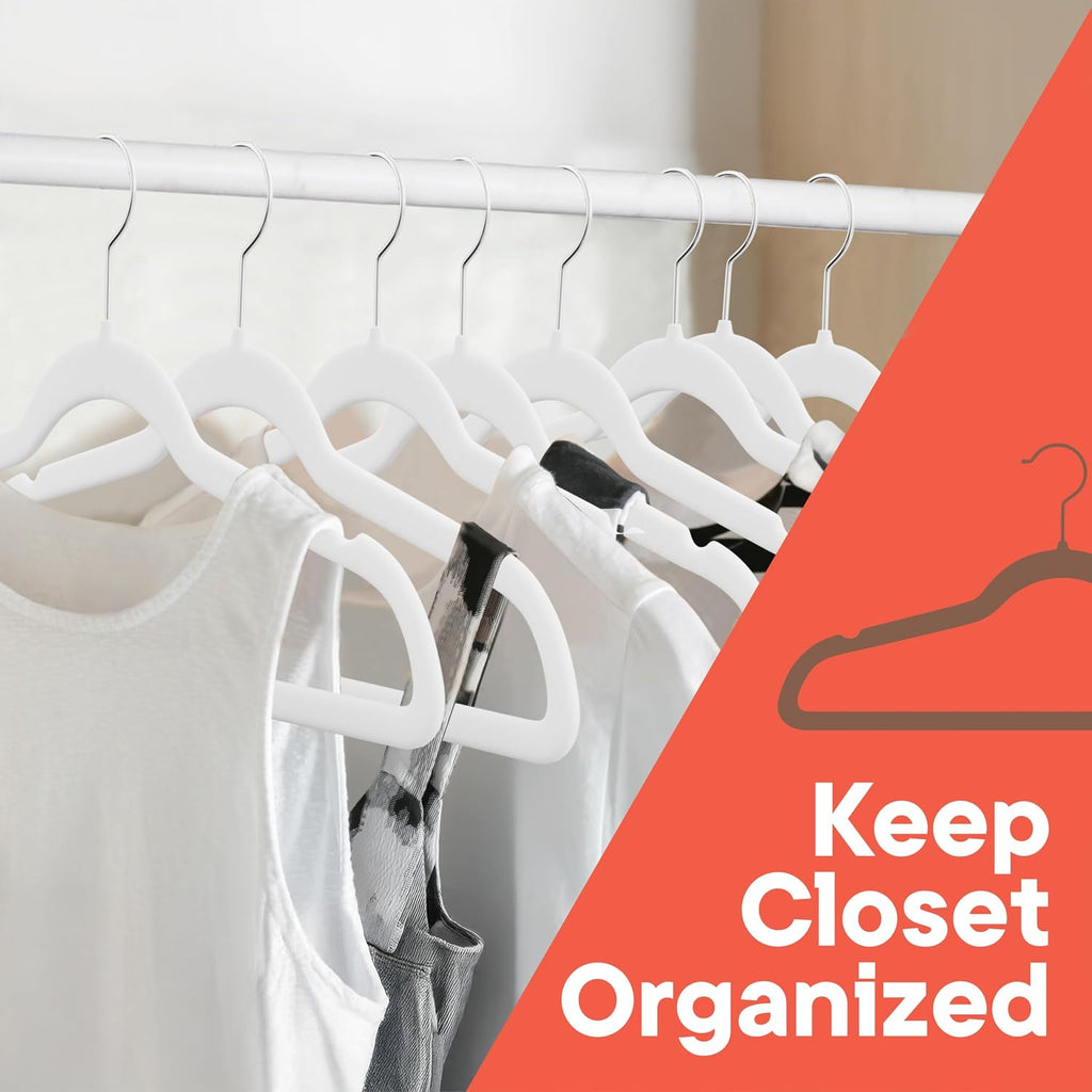 White Velvet Hangers 20 Pack – 360° Swivel Hook, Non-Slip and Space Saving Hangers, Heavy-Duty 11 lbs Weight Capacity - Smooth Velvet Finish for Crease-Free Clothes and Effortless Closet Organization