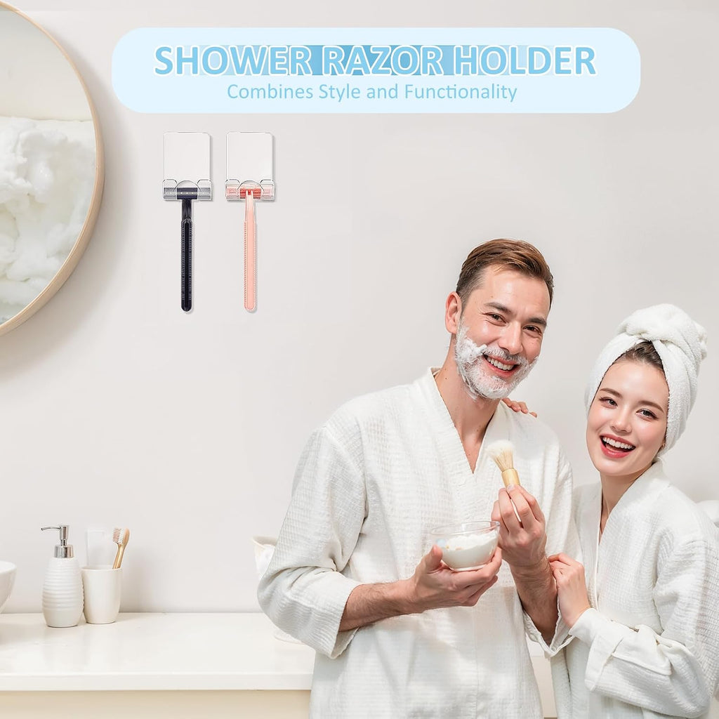 VIS'V Shower Wall Adhesive Razor Holder for His and Hers, Clear, 2 Pcs