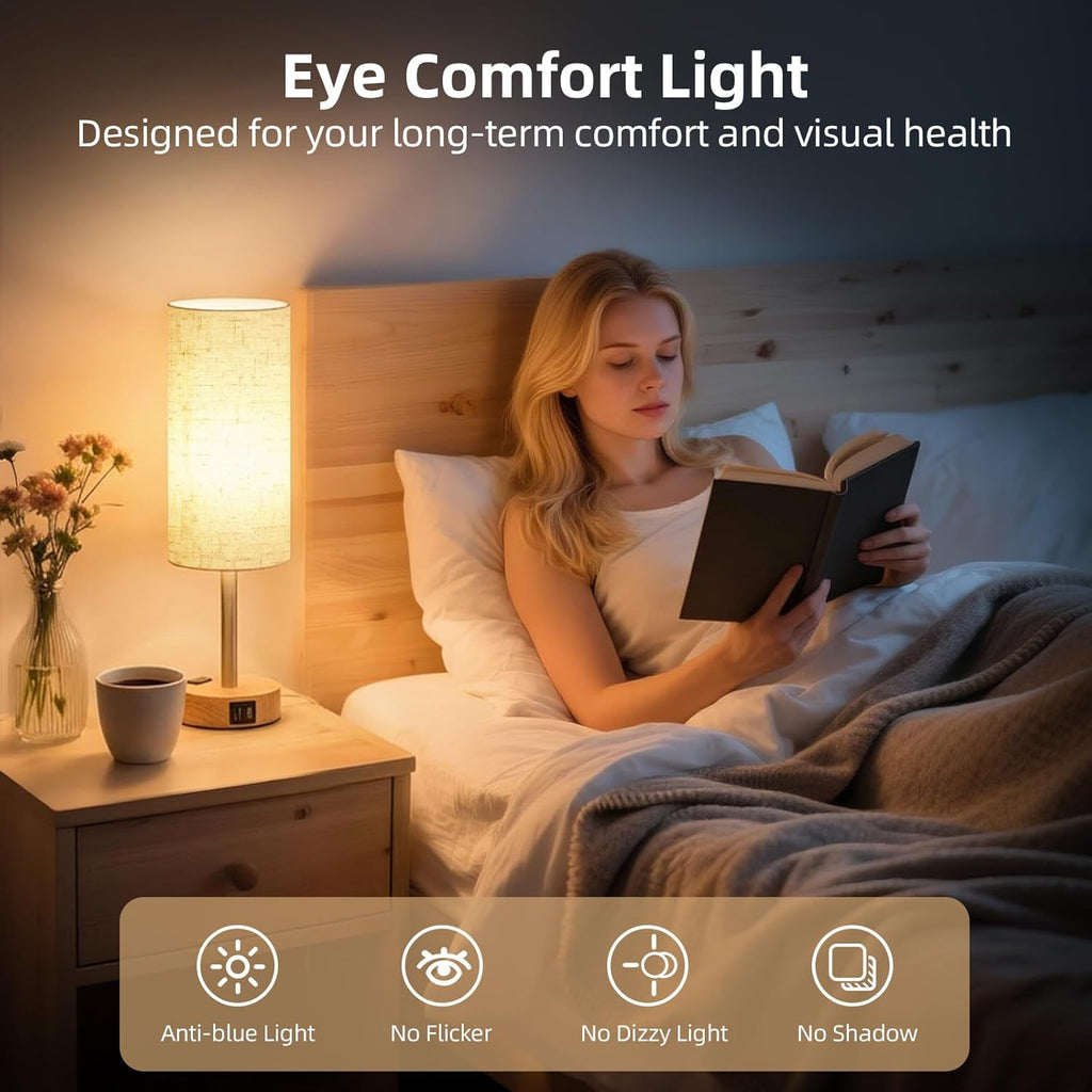 2PCS Table Lamp for Bedroom, Dimmable Touch, AC Outlet, USB A+C