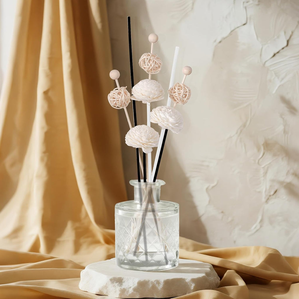50 Pcs Reed Diffuser Sticks Rattan Flower Reed Fragrance Diffuser Set Diffuser Sticks for Office Home Decor (50, Black and White, 11'')