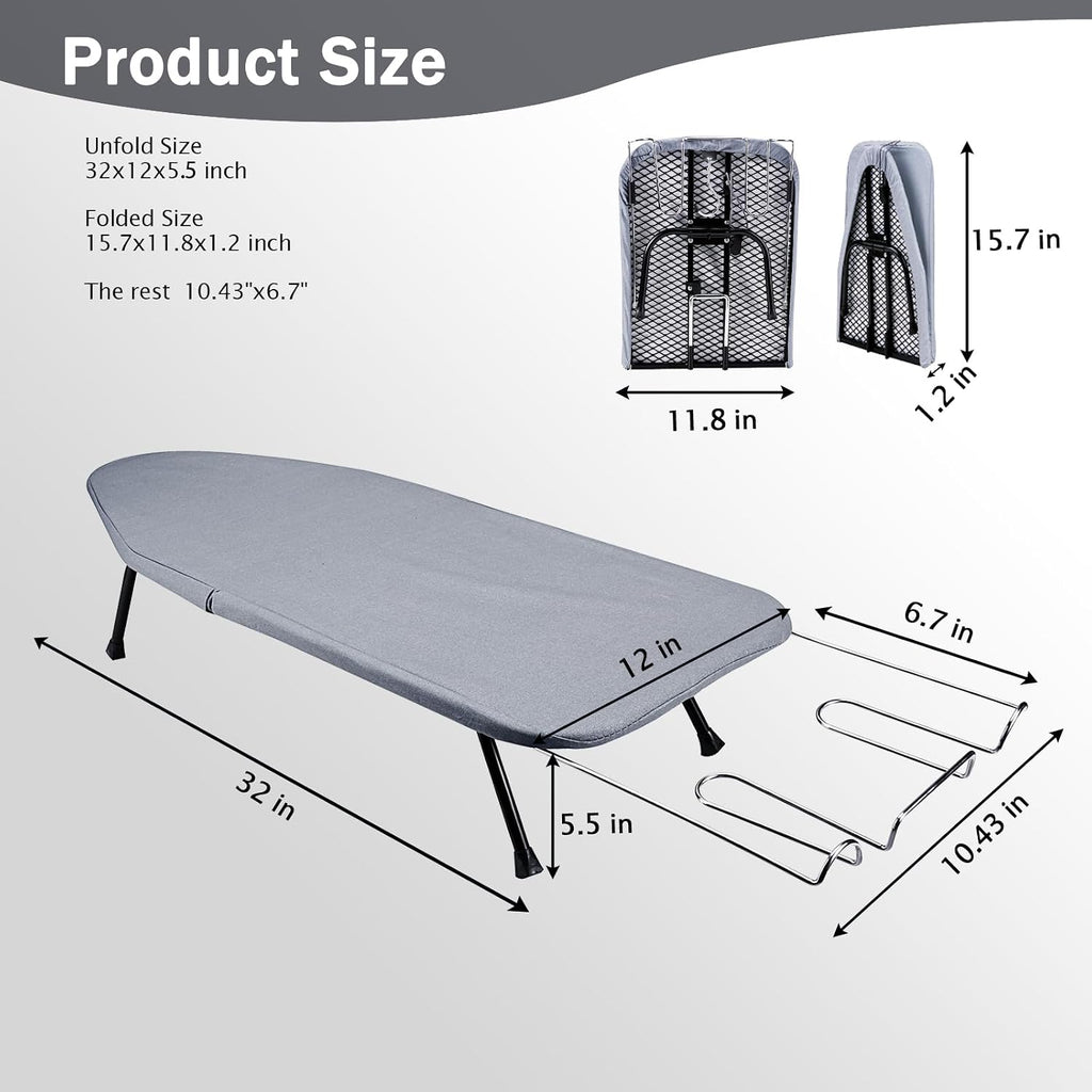 SheeChung Small Ironing Board with Rest,Mini Foldable Iron Board,32" Lx12 W