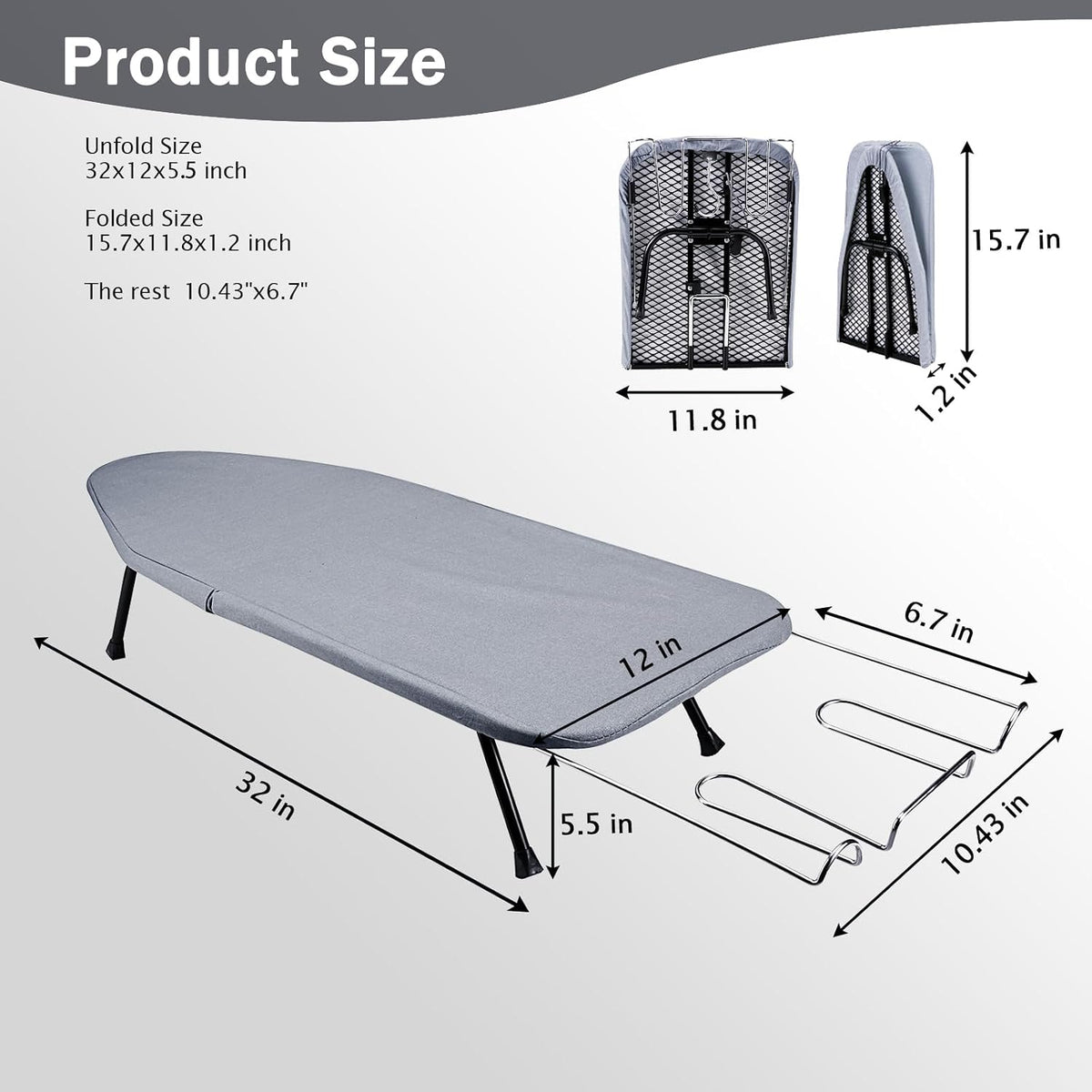 SheeChung Small Ironing Board with Rest,Mini Foldable Iron Board,32" Lx12 W