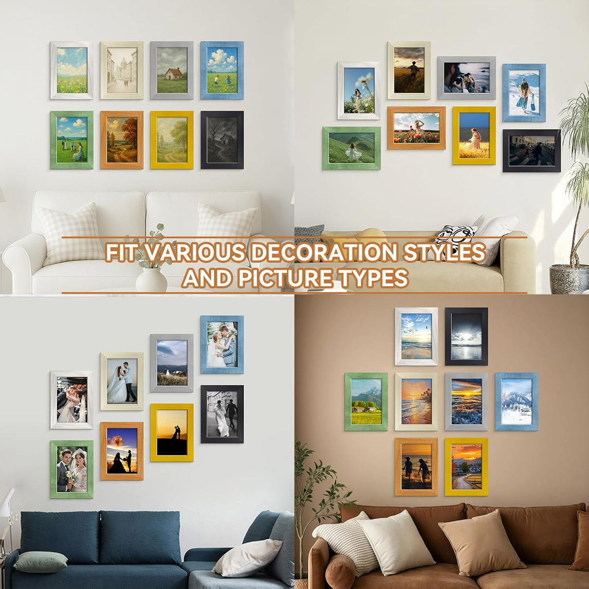 RoseEmber 5x7 Picture Frames Set of 8, Wall Gallery Photo Frames, High-Definition Real Glass, for Tabletop or Wall Hanging