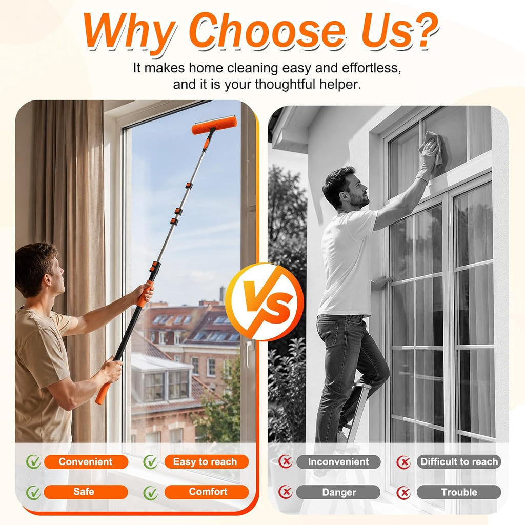 SISUPASSIE 30FT Reach High Ceiling Duster Kit, Window Cleaning kit with 5-24FT Extension Pole, Fan Duster for Ceiling Fan Blades, Microfiber Feather Duster, Rotatable Window Squeegee and Cobweb Duster