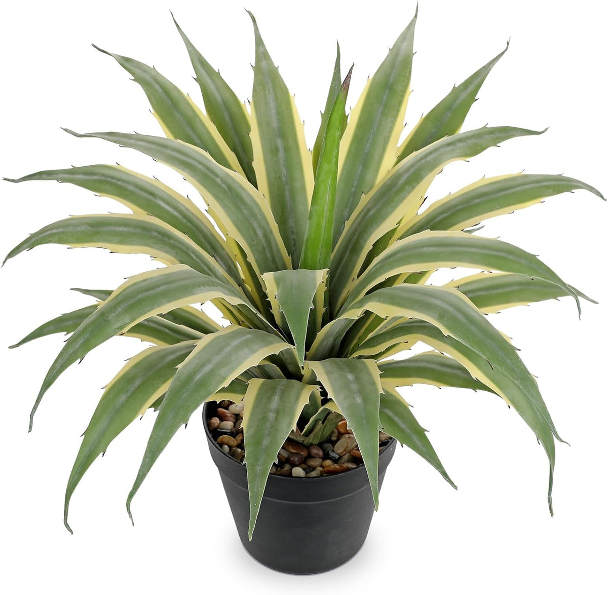 Hollyone Large Artificial Agave Plants 16.9" Tall Fake Agave Plant in Black Pot with Real Stone Pebbles Faux Succulent Aloe Tropical Plants Potted for Indoor Outdoor Home Patio Garden Decor