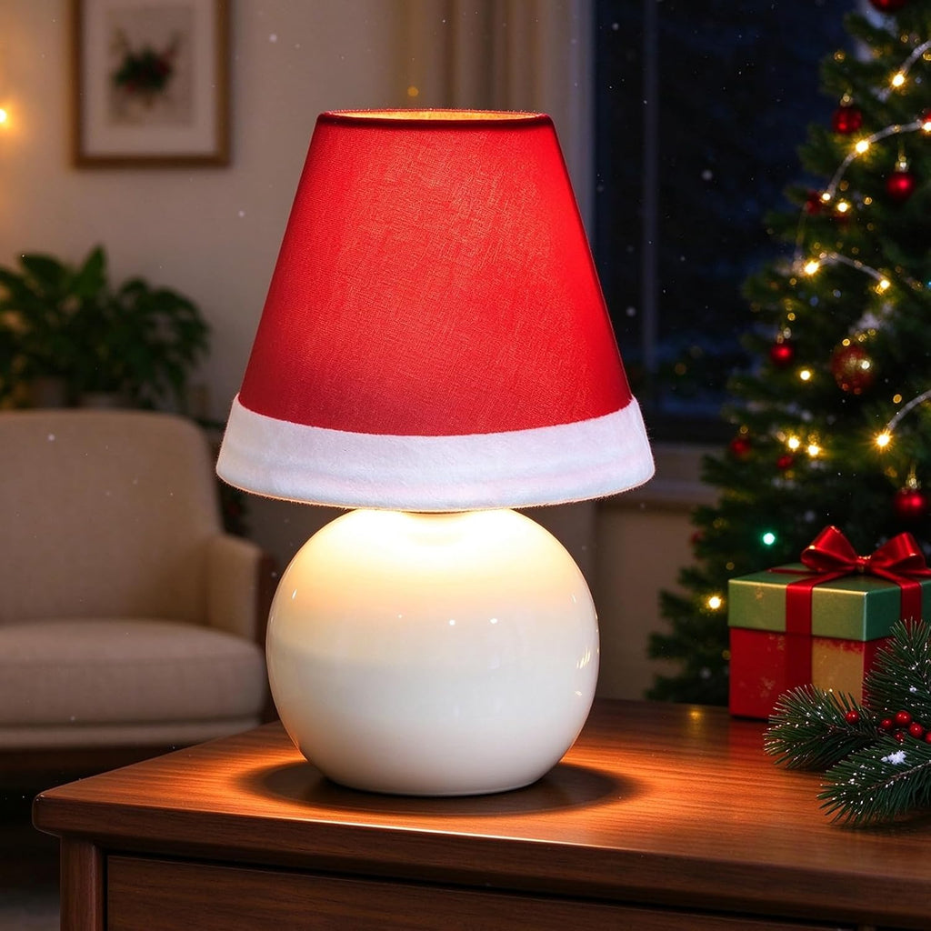 Red Christmas Hat Cute Modern Bedside Nightstand Ceramic Table Lamp Bed
